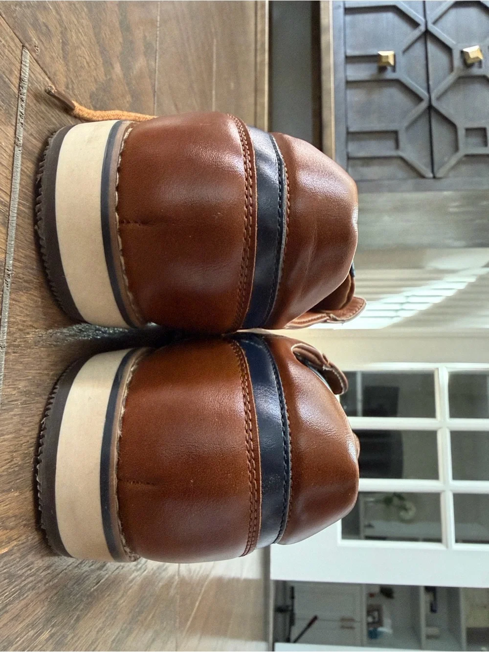 Boy’s Tan Leather Derby Shoes with Contrast Trim
